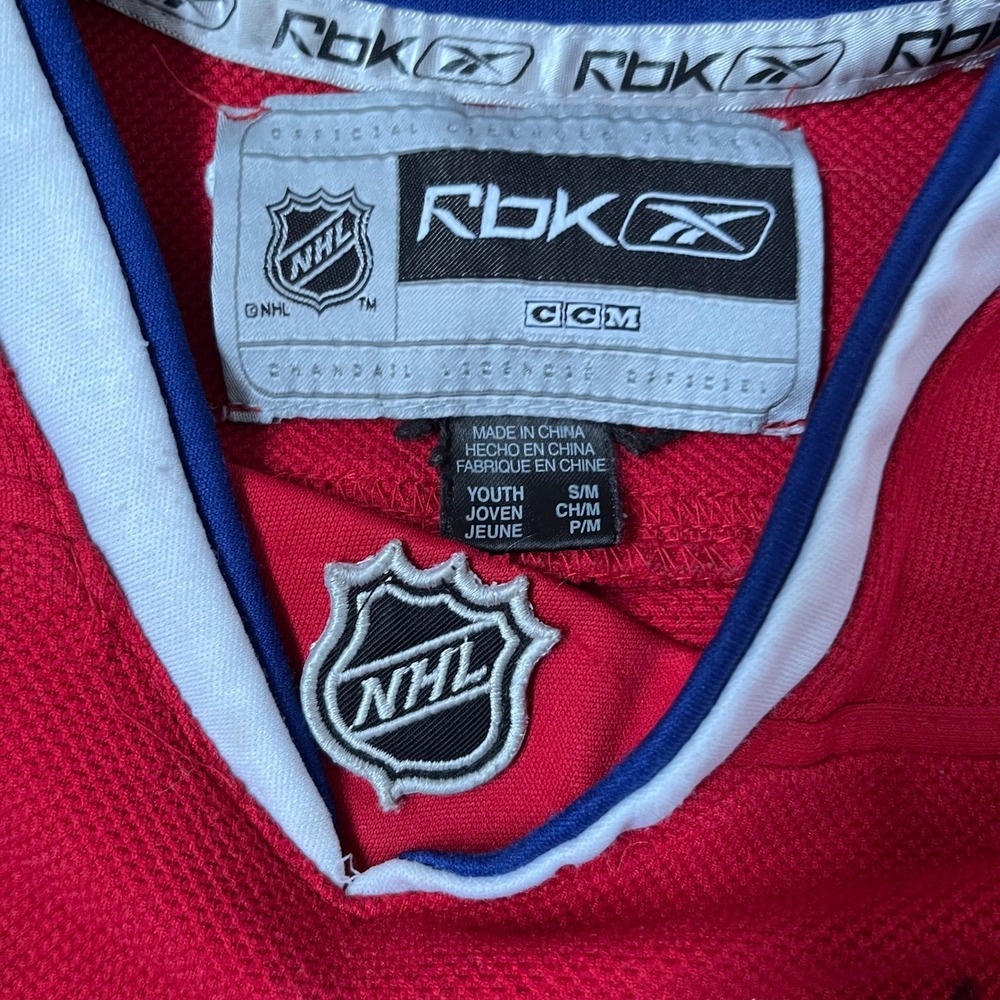 Reebok CCM Montreal Canadiens NHL Youth SM Signed Hockey Jersey Red Blue White - Picture 3 of 7